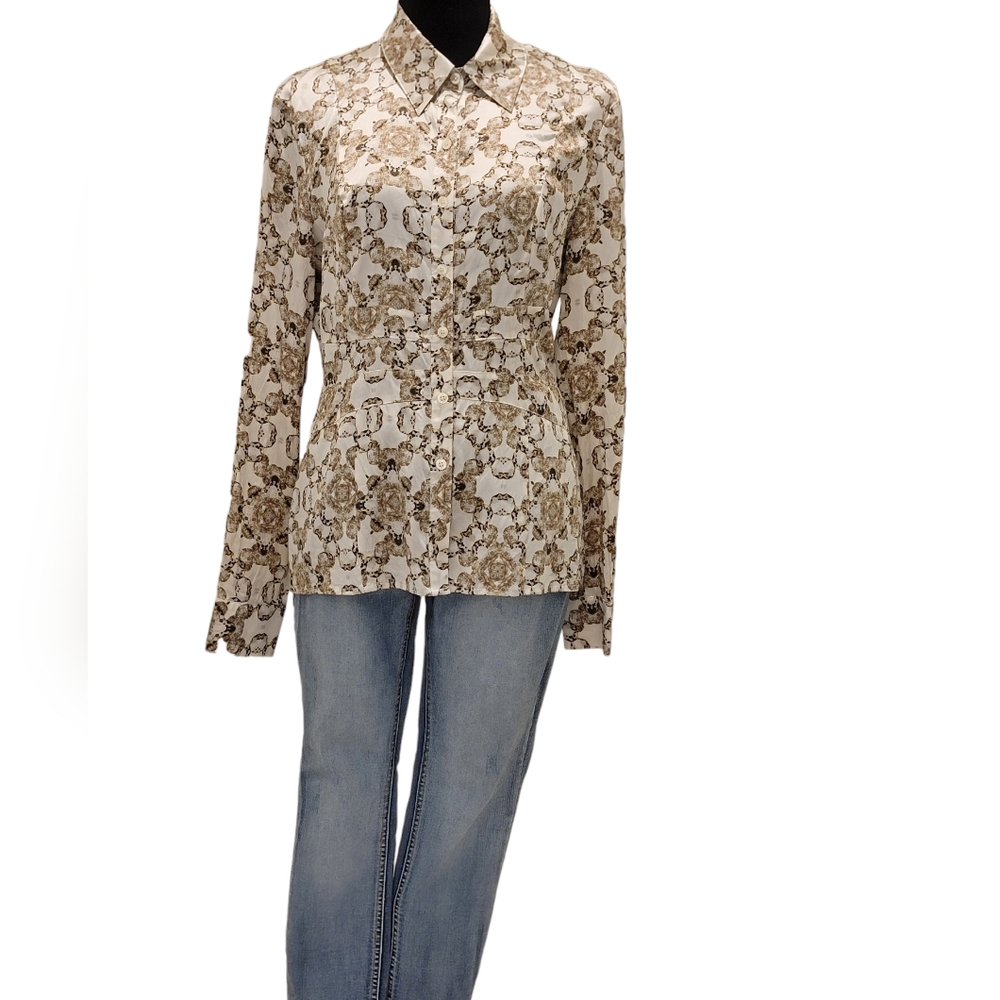 Cache Silk Peplum Button-Down Blouse - image 3